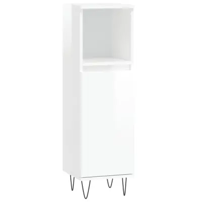 Kopalniška omarica - Kopalniški kabinet visok sijaj bela 30x30x100 cm inženirski les