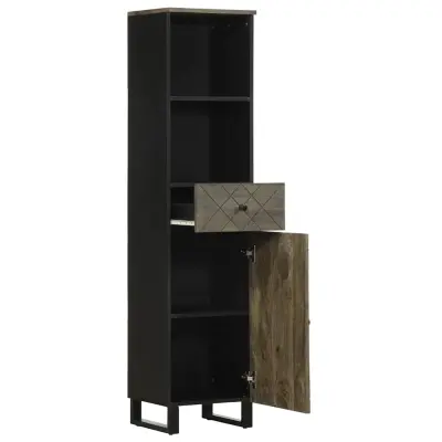 Kopalniška omarica - Kopalniški kabinet črna 38x33x160 cm trden mangov les