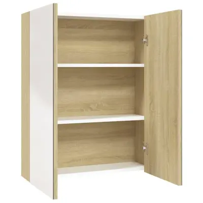 Kopalniška omarica - Kopalniški kabinet z ogledalom 60x15x75 cm MDF bela in hrast