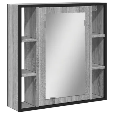 Kopalniška omarica - Kopalniški kabinet ogledalo siva sonoma 60x16x60 cm inženirski les