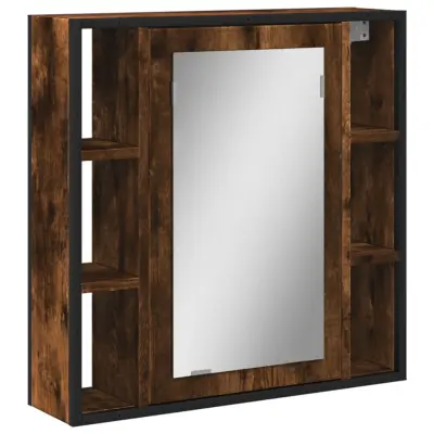 Kopalniška omarica - Kopalniški kabinet z ogledalom dimljeni hrast 60x16x60 cm