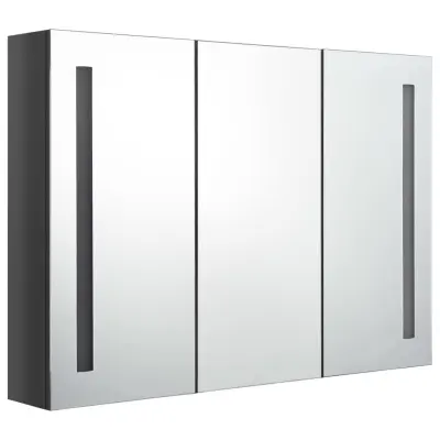 LED Kopalniška omarica - Kopalniški kabinet z ogledalom 89x14x62 cm sijoče siva