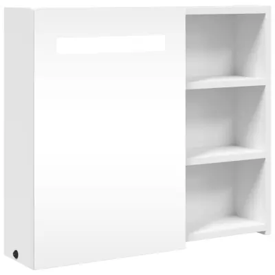 Kopalniška omarica - Kopalniški kabinet z ogledalom z LED lučko bela 60x13x52 cm