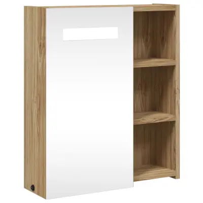 Kopalniška omarica - Kopalniški kabinet z ogledalom z LED lučko hrast 45x13x52 cm