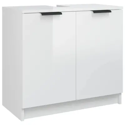 Kopalniška omarica - Kopalniški kabinet visok sijaj bela 64,5x33,5x59 cm konstr. les