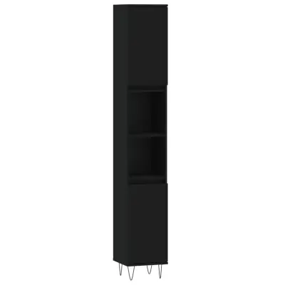 Kopalniška omarica - Kopalniški kabinet črna 30x30x190 cm inženirski les