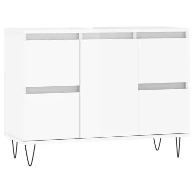 Kopalniška omarica - Kopalniški kabinet visok sijaj bela 80x33x60 cm inženirski les