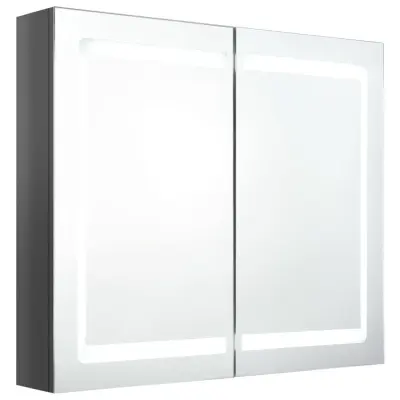 LED Kopalniška omarica - Kopalniški kabinet z ogledalom sijoče siva 80x12x68 cm