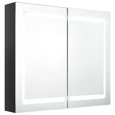 LED Kopalniška omarica - Kopalniški kabinet z ogledalom sijoče črna 80x12x68 cm