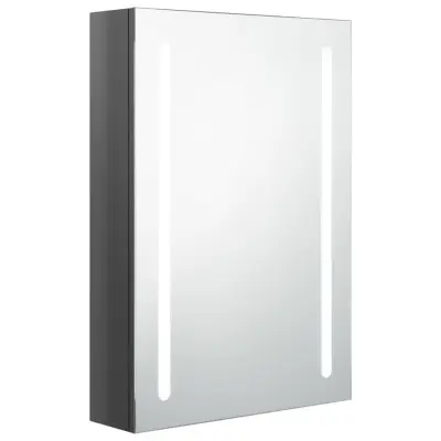 LED Kopalniška omarica - Kopalniški kabinet z ogledalom sijoče siva 50x13x70 cm
