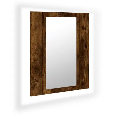 LED Kopalniška omarica - Kopalniški kabinet z ogledalom dimljeni hrast 40x12x45 cm