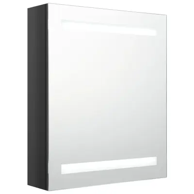LED Kopalniška omarica - Kopalniški kabinet z ogledalom sijoče črna 50x14x60 cm