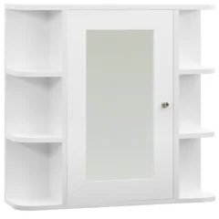 Kopalniška omarica - Kopalniški kabinet z ogledalom bela 66x17x63 cm MDF