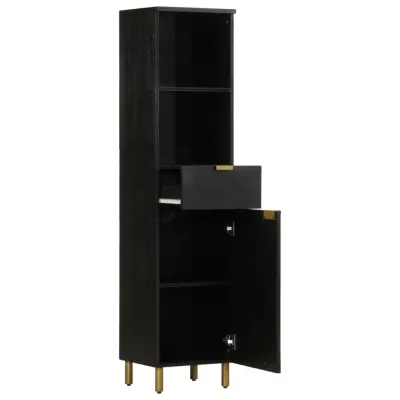 Kopalniška omarica - Kopalniški kabinet črna 38x33x160 cm trden mangov les
