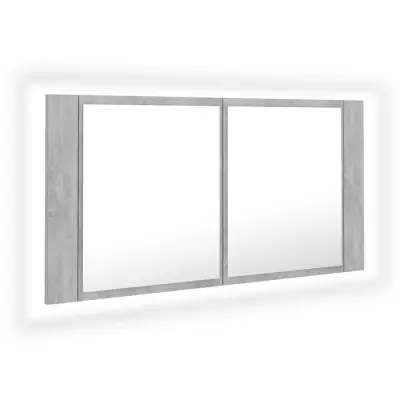 LED Kopalniška omarica - Kopalniški kabinet z ogledalom betonsko siva 90x12x45 akril