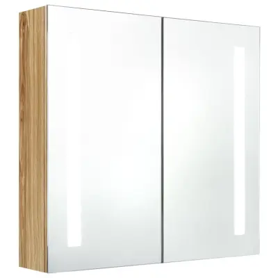 LED Kopalniška omarica - Kopalniški kabinet z ogledalom hrast 62x14x60 cm