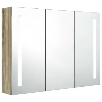 LED Kopalniška omarica - Kopalniški kabinet z ogledalom 89x14x62 cm hrast