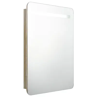 LED Kopalniška omarica - Kopalniški kabinet z ogledalom hrast 60x11x80 cm