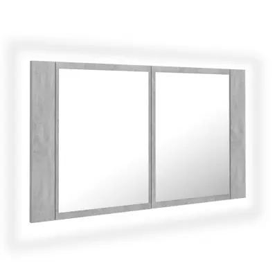 LED Kopalniška omarica - Kopalniški kabinet z ogledalom betonsko siva 80x12x45 akril