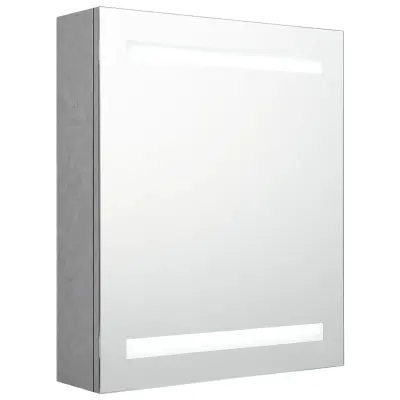 LED Kopalniška omarica - Kopalniški kabinet z ogledalom betonsko siva 50x14x60 cm
