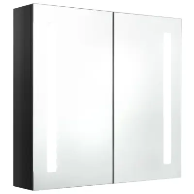 LED Kopalniška omarica - Kopalniški kabinet z ogledalom sijoče črna 62x14x60 cm
