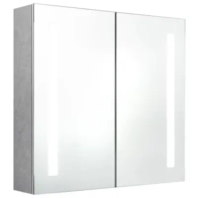 LED Kopalniška omarica - Kopalniški kabinet z ogledalom betonsko siva 62x14x60 cm