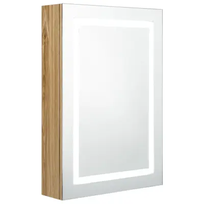 LED Kopalniška omarica - Kopalniški kabinet z ogledalom hrast 50x13x70 cm