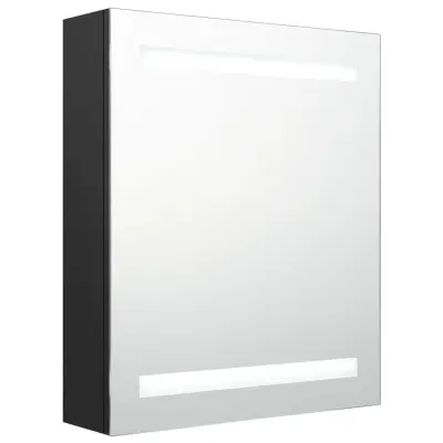 LED Kopalniška omarica - Kopalniški kabinet z ogledalom črna 50x14x60 cm