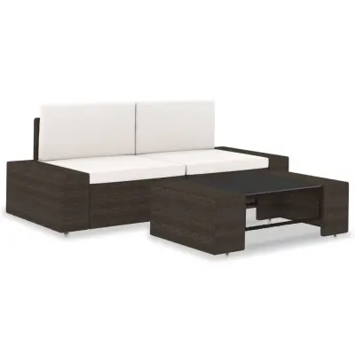 Seti vrtnega pohištva - Vrtna garnitura 3-delna poli ratan rjava