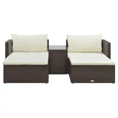 Seti vrtnega pohištva - Vrtna garnitura - Vrtni pohištvo set z blazinami 5-delna poli ratan rjava