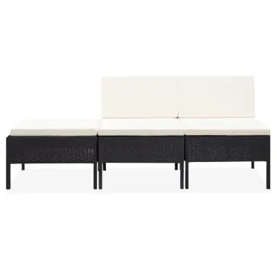 Seti vrtnega pohištva - Vrtna garnitura - Vrtni pohištvo set z blazinami 3-delna poli ratan črna