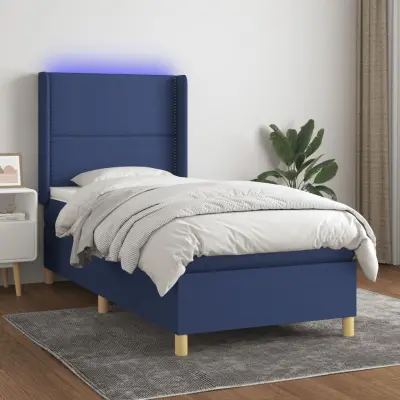 The Living Store Box spring postelja z vzmetnico LED modra 90x200 cm blago - Box Spring Postelja