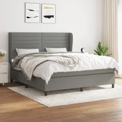 The Living Store Box spring postelja z vzmetnico temno siva 160x200 cm blago - Box Spring Postelja