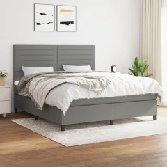 The Living Store Box spring postelja z vzmetnico temno siva 180x200 cm blago - Box Spring Postelja