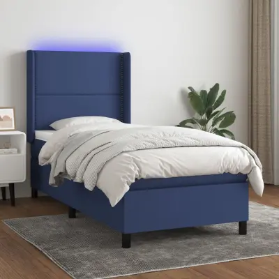 The Living Store Box spring postelja z vzmetnico LED modra 90x190 cm blago - Box Spring Postelja