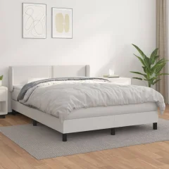 The Living Store Box spring postelja z vzmetnico bel 140x200 cm umetno usnje - Box Spring Postelja