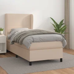 The Living Store Box spring postelja z vzmetnico kapučino 80x200 cm umetno usnje - Box Spring Postelja