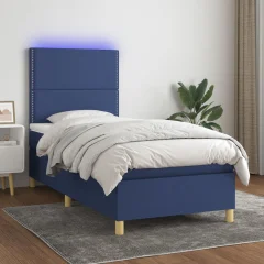 The Living Store Box spring postelja z vzmetnico LED modra 90x190 cm blago - Box Spring Postelja