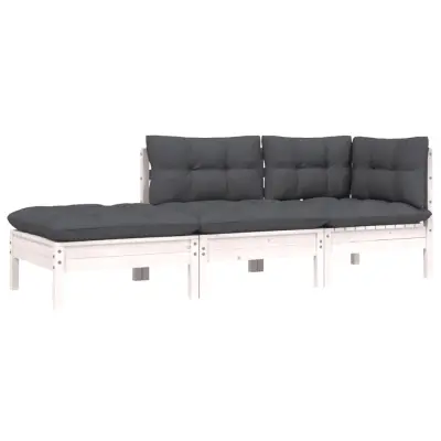 Seti vrtnega pohištva - Vrtna garnitura - Vrtni pohištvo set 3-delna z blazinami bela trdna borovina