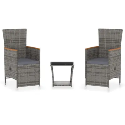 Seti vrtnega pohištva - Vrtna garnitura - Vrtni pohištvo set 3-delna z blazinami poli ratan siva