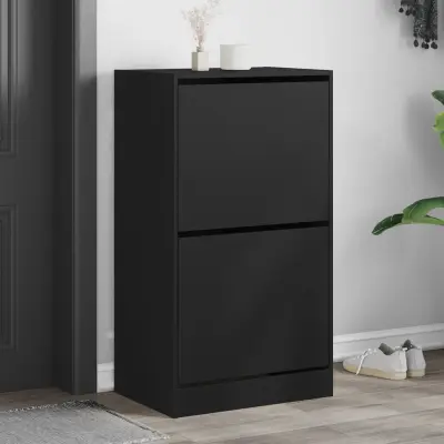 The Living Store Omarica za čevlje z 2 predaloma črna 60x42x108 cm - Omara Za Čevlje