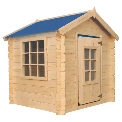 Zunanja otroška hiška, 13 mm deske - Lesena igralna hiška brez podov z modro streho V121 x 114 x 111 cm / 0,86 m2 - TIMBELA M570M-1, naravni les