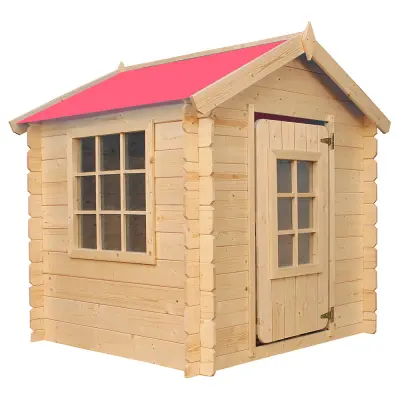 Zunanja otroška hiška, 13 mm deske - Lesena igralna hiška brez podov z rdečo streho V121 x 114 x 111 cm / 0,86 m2 - TIMBELA M570R-1, naravni les