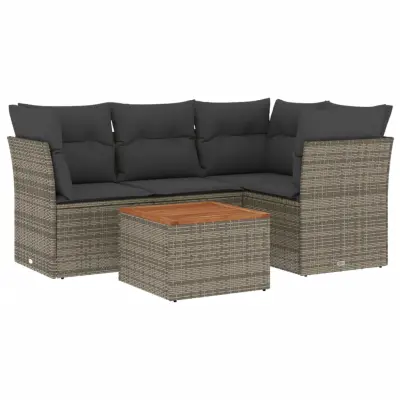 Seti vrtnega pohištva - Vrtna garnitura - Vrtni pohištvo set 5-delna z blazinami siv poli ratan