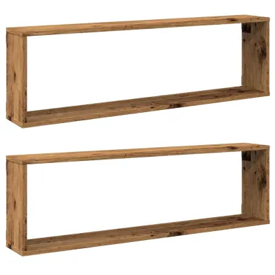 vidaXL Stenske kockaste police 2 kosa starinski les 100x15x30 cm