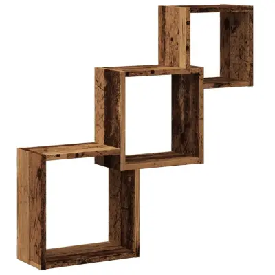 vidaXL Stenske police v obliki kocke starinski les 68x15x68cm inž. les