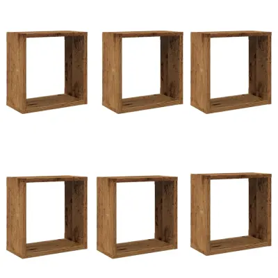 vidaXL Stenske kockaste police 6 kosov starinski les 30x15x30 cm