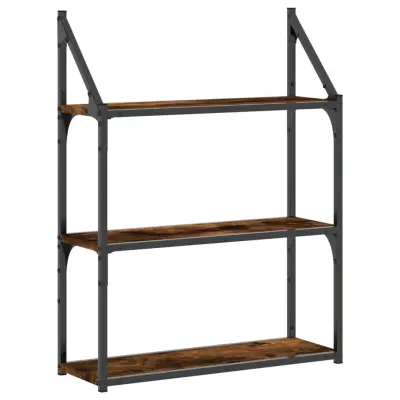 vidaXL Stenska polica 3-nadstropna dim. hrast 60x21x78,5 cm inž. les