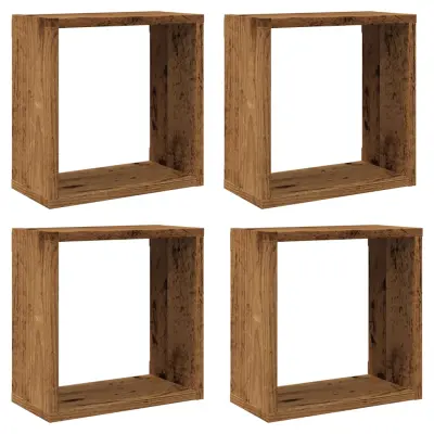vidaXL Stenske kockaste police 4 kosi starinski les 30x15x30 cm