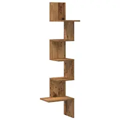 vidaXL Stenska kotna polica starinski les 32x32x127,5 cm inž. les